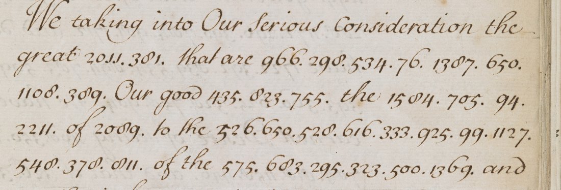 Clear English instructions in a formal hand with runs of dotted code numbers in place of key words