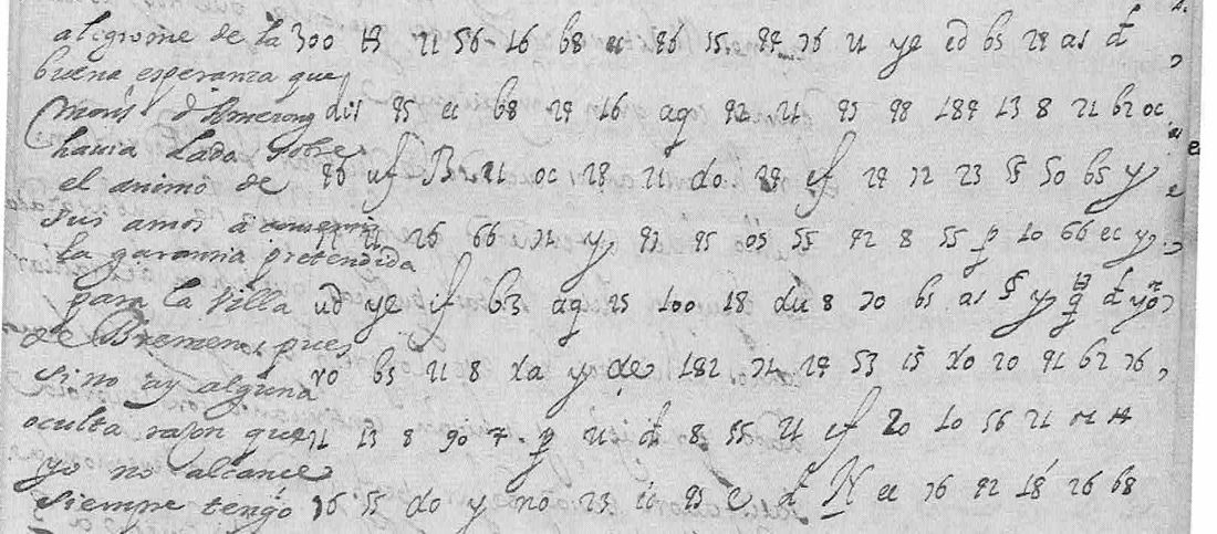 Letter of 3 August 1677: the clear opening, the cipher block, and the contemporary decipherment in the left margin
