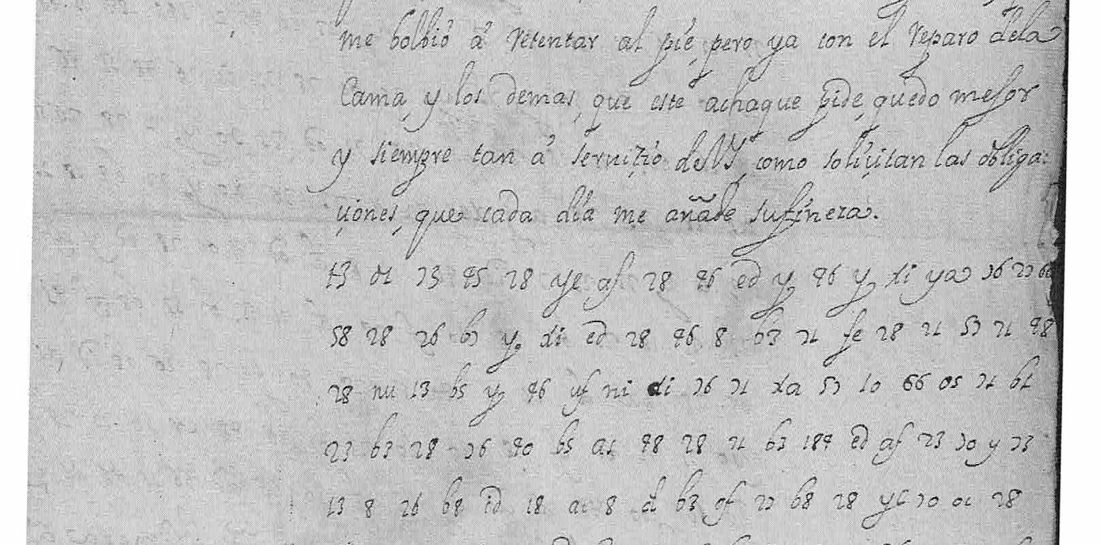 Letter of 22 March 1678: the end of the clear text and the start of the cipher, with an empty margin