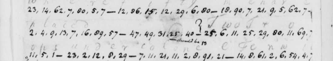 A line of numbers with a brace over one group and a note under it