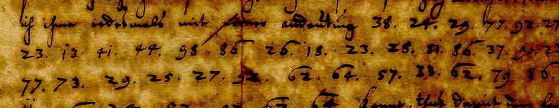 Top of f. 239v: the end of the sixth passage and the seventh, 38 24 29 77 92 27 ...