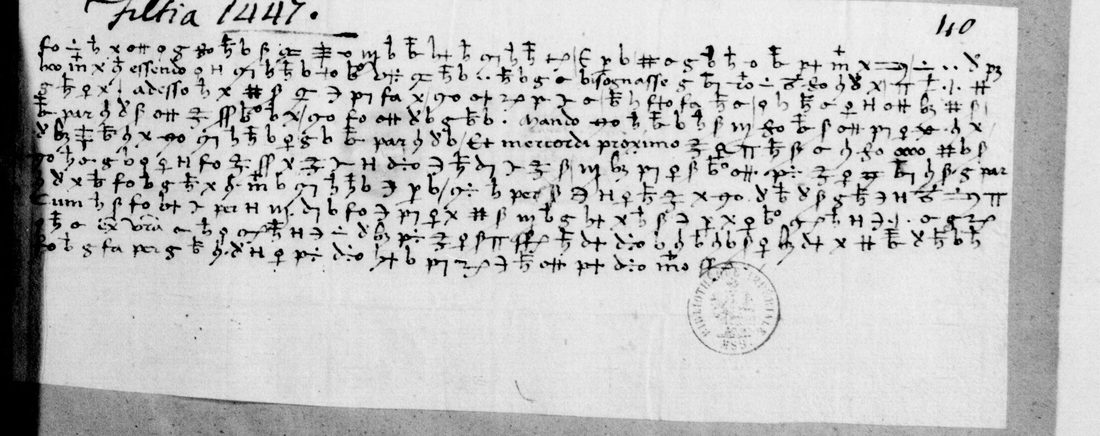 A slip of twelve lines of cipher signs with a few words in clear
