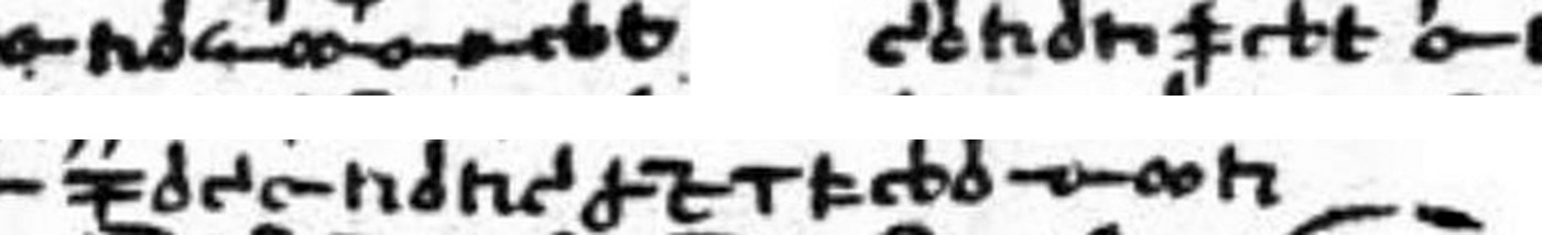Two strips of cipher signs from the facsimile: the end of line 3 and start of line 4, and the end of line 24