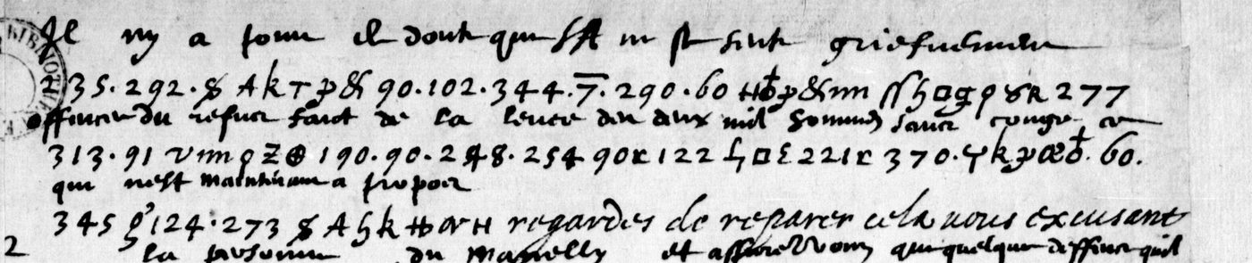 Manuscript lines with the cipher, from George Lasry&rsquo;s report