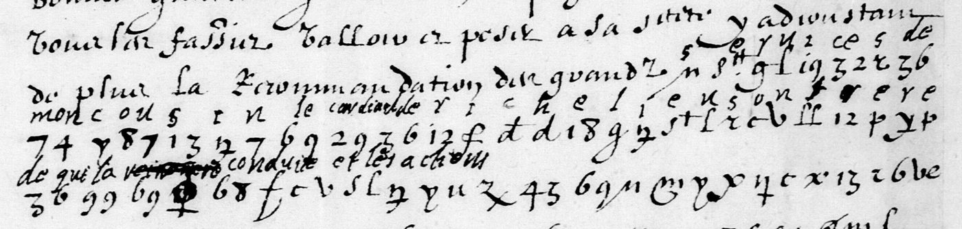 Manuscript lines with the cipher, from George Lasry&rsquo;s report