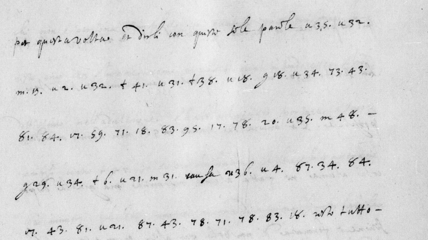 Manuscript lines with the cipher, from George Lasry&rsquo;s report
