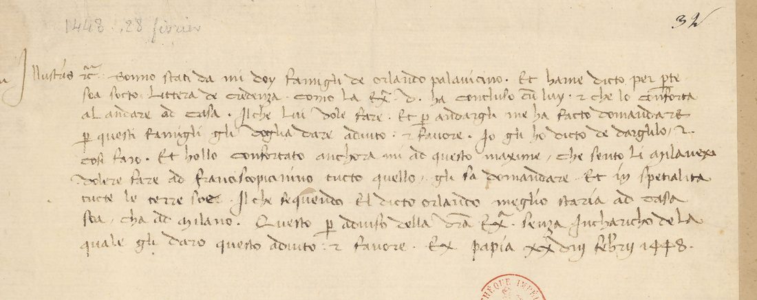 The clear letter of the same day, opening Sonno stati da mi doy famigli de orlando palauiciano
