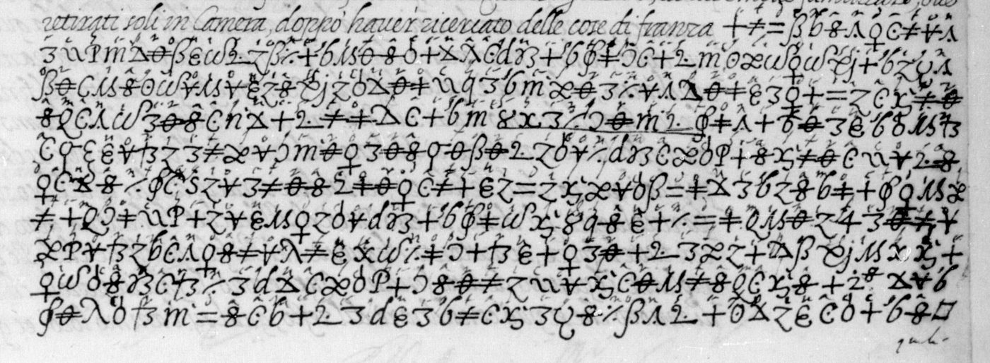 Manuscript lines with the cipher, from George Lasry&rsquo;s report