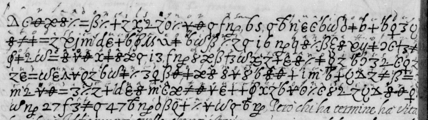 Manuscript lines with the cipher, from George Lasry&rsquo;s report
