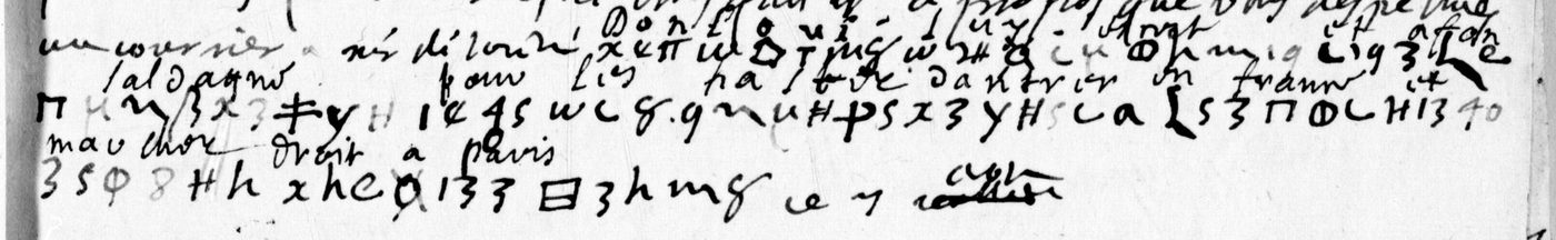 Manuscript lines with the cipher, from George Lasry&rsquo;s report