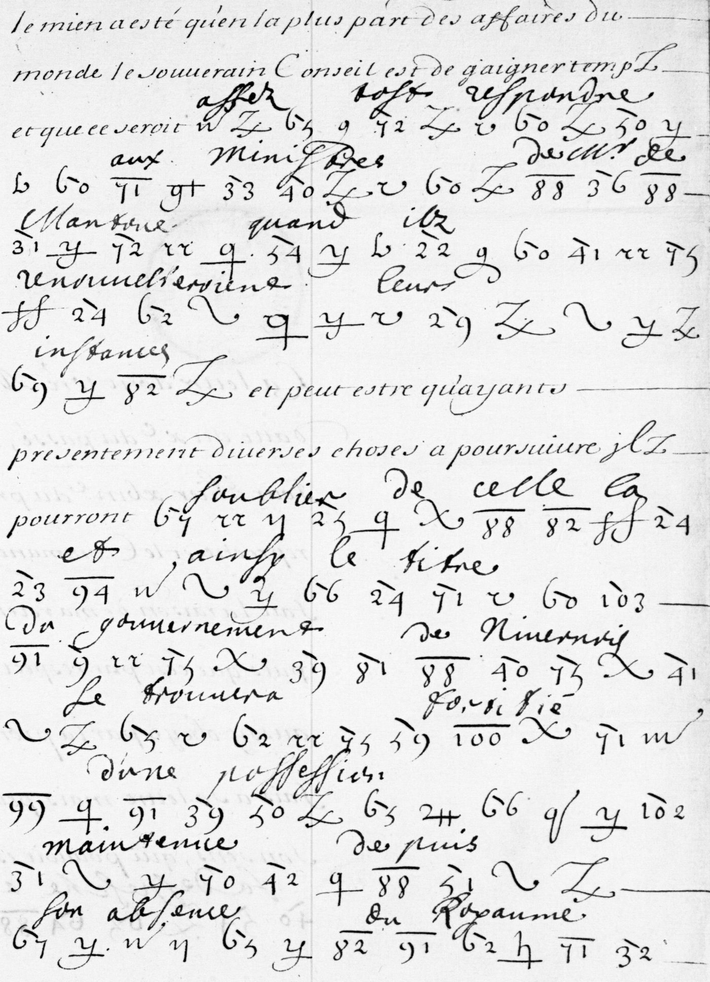 Manuscript lines with the cipher, from George Lasry&rsquo;s report