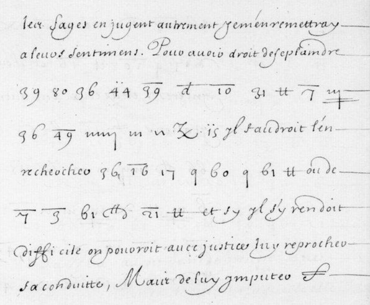 Manuscript lines with the cipher, from George Lasry&rsquo;s report