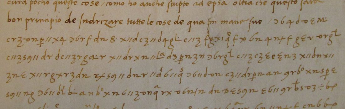 The block of cipher on the first page of the letter of 12 January 1490.