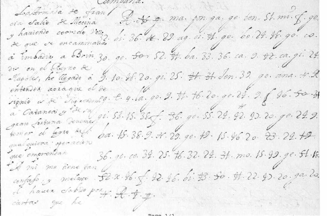 Carpio's letter of 4 September 1677, cipher with the marginal decipherment