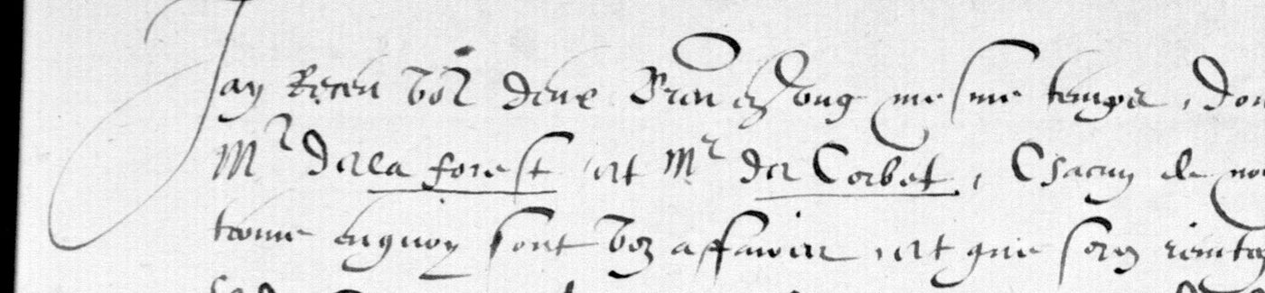 BnF Clairambault 357 f. 168r, the head of the clear text: Jay receu voz deux lettres en ung mesme temps, dont jay faict communication a Mr de la Forest et Mr de Corbet