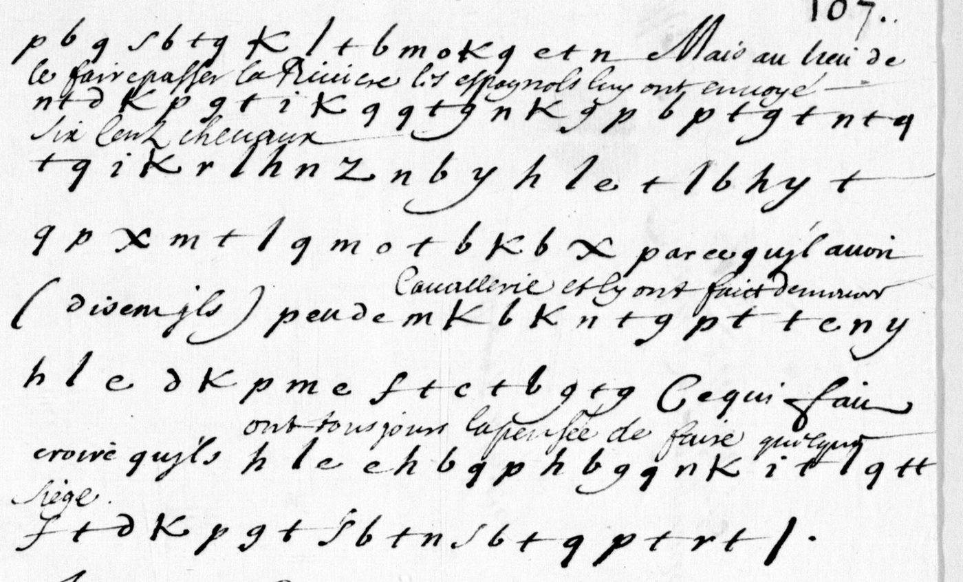 Manuscript lines with the cipher, from George Lasry&rsquo;s report