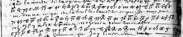 Manuscript lines with the cipher, from George Lasry&rsquo;s report