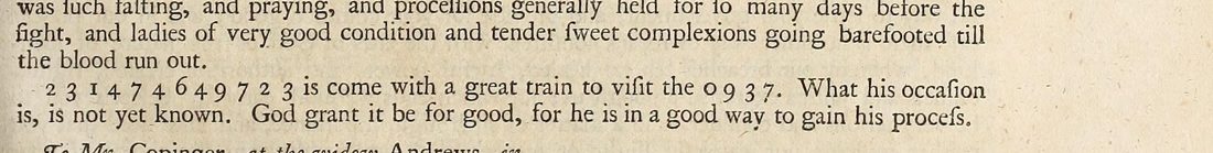 Printed lines: '2 3 1 4 7 4 6 4 9 7 2 3 is come with a great train to visit the 0 9 3 7. What his occasion is, is not yet known.'