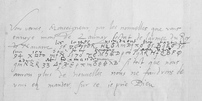 Manuscript lines with the cipher, from George Lasry&rsquo;s report