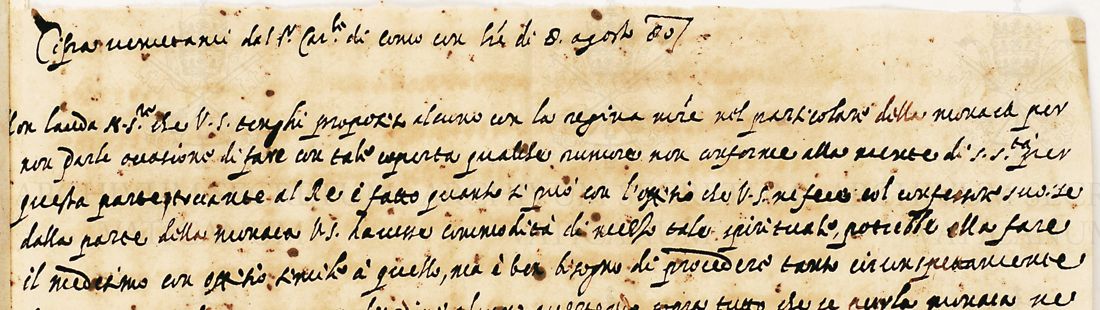 A heading and five lines of Italian handwriting