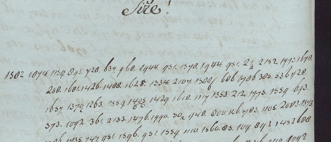 The head of a page of numbers, with Sire! written in clear above them