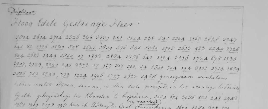 Duplicate of the letter of 15 January 1789: rows of four-digit groups under the salutation, then clear Dutch