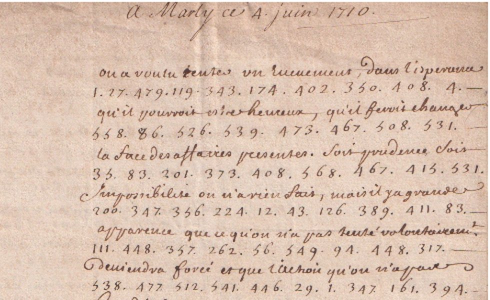 The head of page 1: 'a Marly ce 4 juin 1710', then a line of French prose over a line of dotted numbers