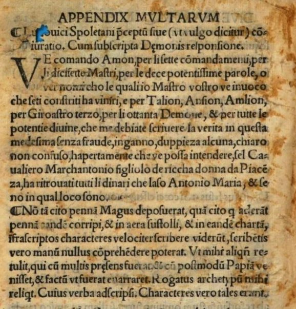 Page 212v: the heading Ludovici Spoletani praeceptum, the Italian conjuration and the account of the pen