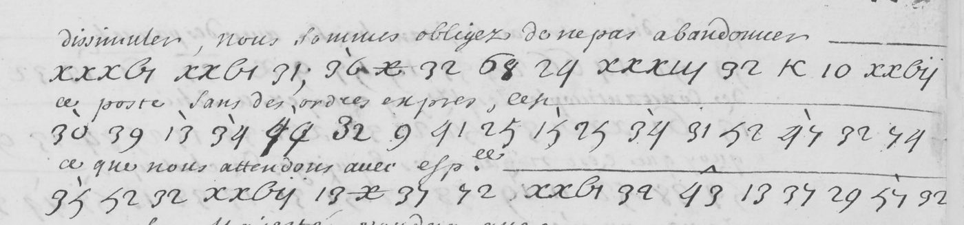 Manuscript lines with the cipher, from George Lasry&rsquo;s report