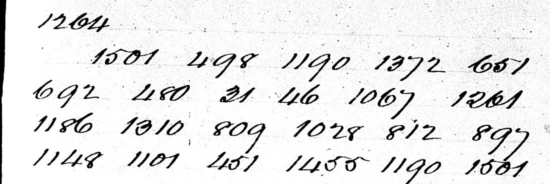 Four lines of numerical code in Ellis's hand, frame 0302