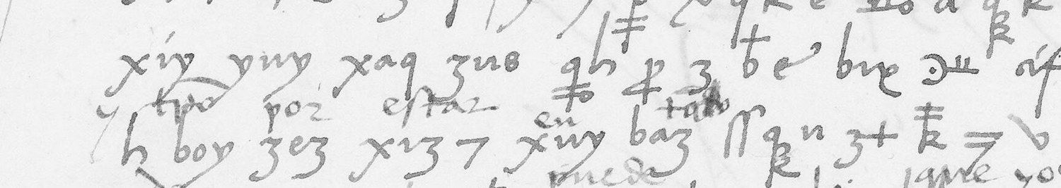 Two lines of cipher on f. 116r with a later hand's words written small between them