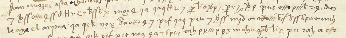 Three lines of f. 120v: cipher signs and code groups, then the clear words dios and le aya el anyma