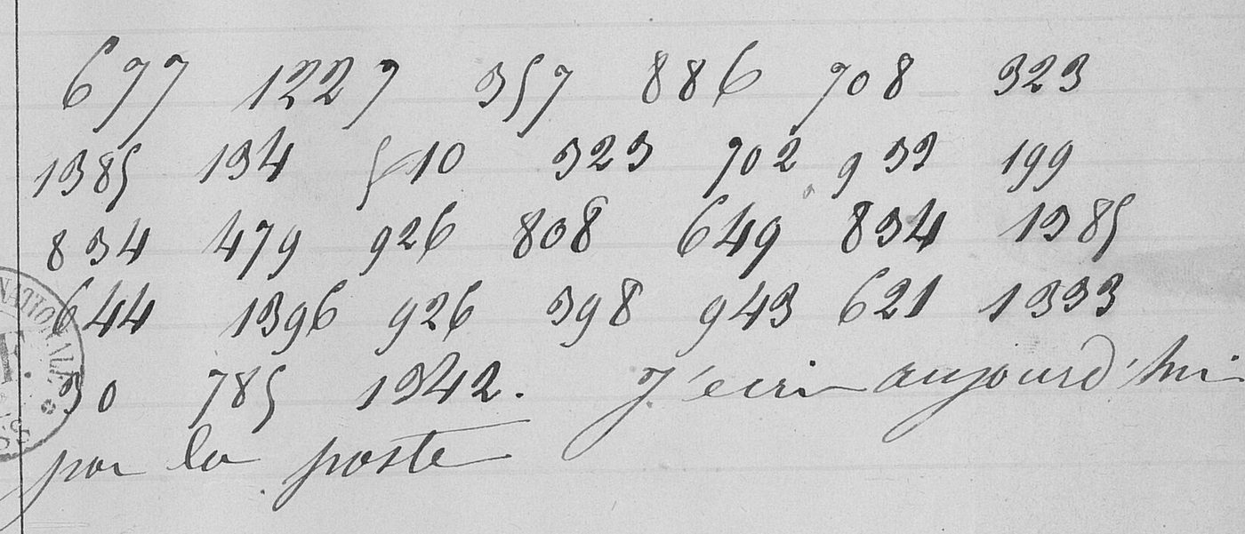 Manuscript lines with the cipher, from George Lasry&rsquo;s report