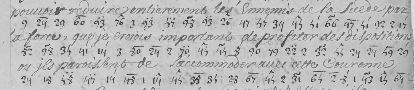 Manuscript lines with the cipher, from George Lasry&rsquo;s report