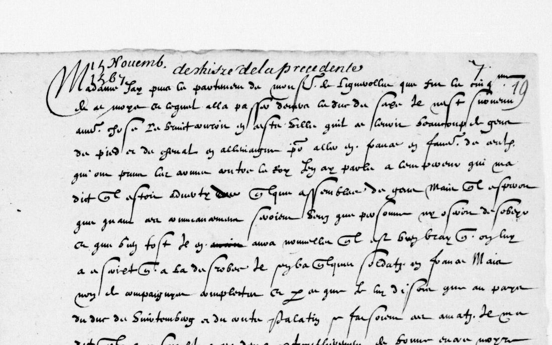 A page of French cursive headed 15 Novemb. 1567, deschiffre de la precedente