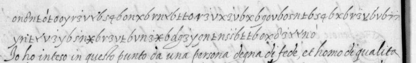 Manuscript lines with the cipher, from George Lasry&rsquo;s report