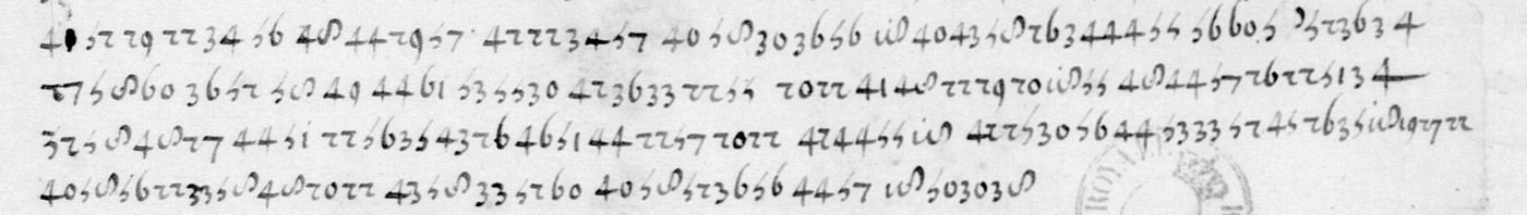 Manuscript lines with the cipher, from George Lasry&rsquo;s report