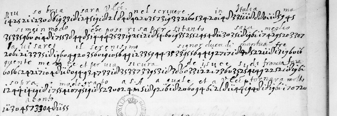 Manuscript lines with the cipher, from George Lasry&rsquo;s report