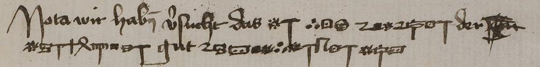 Two lines: Nota wir haben versucht das, then signs; a second line of signs