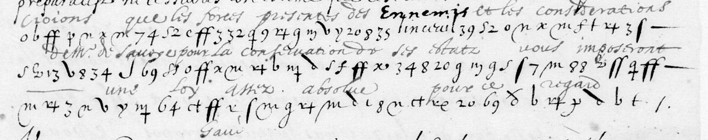 Manuscript lines with the cipher, from George Lasry&rsquo;s report