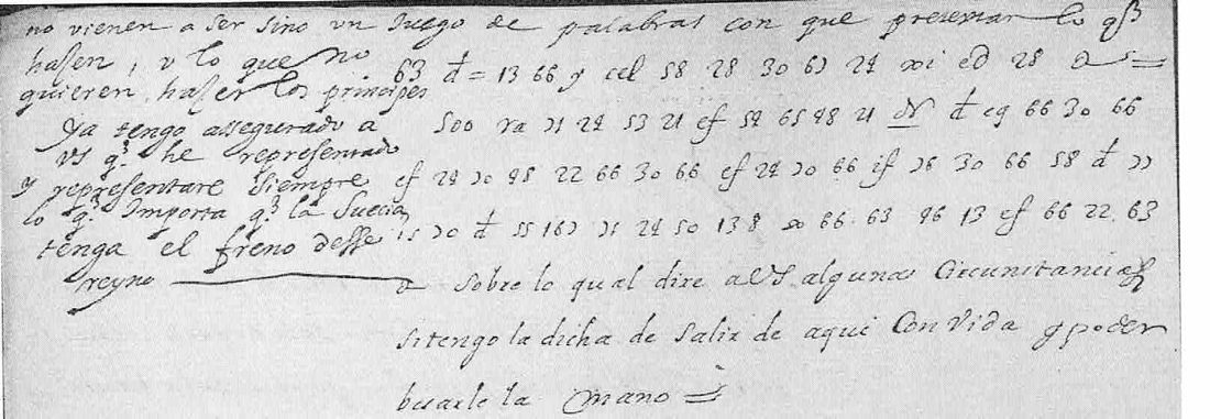 Cipher lines with their decipherment in the left margin