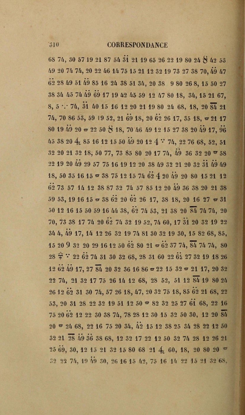 Rommel 1840, p. 310: a full page of two-digit figures with dots, overbars and symbols, from the King's letter of 20 May 1606