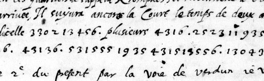 Excerpt of the unread May numerical cipher around the clear word plusieurs