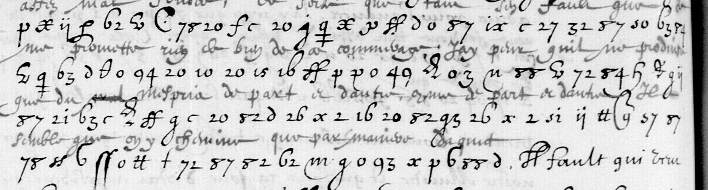 Manuscript lines with the cipher, from George Lasry&rsquo;s report