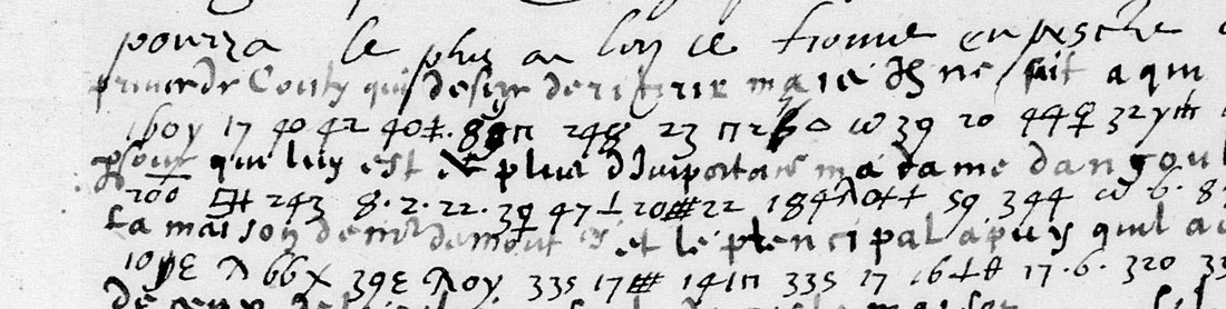Lines of figures and signs with the office's decipherment written above each, beginning prince de Conty qui desire de retirer