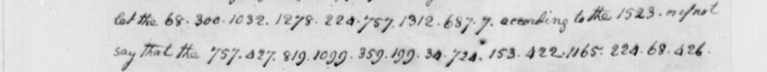 Two lines of Short's letter with the code groups 359 199 34 724