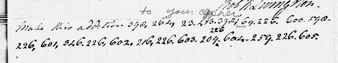 Two handwritten lines: 'Make this addition' followed by numbers, with 'to your cypher' written lightly above