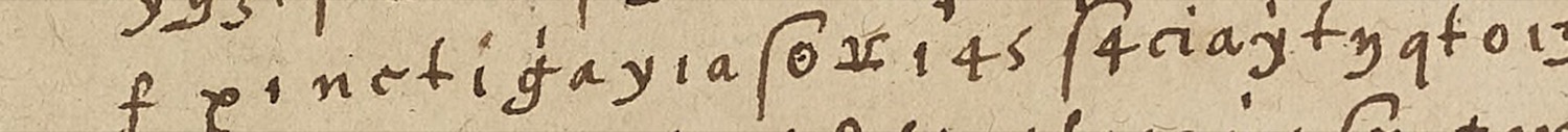A line of the cipher of BnF Français 3621 folio 109, showing discrete cursive letterforms rather than geometric symbols