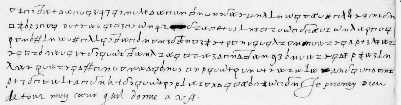 Manuscript lines with the cipher, from George Lasry&rsquo;s report