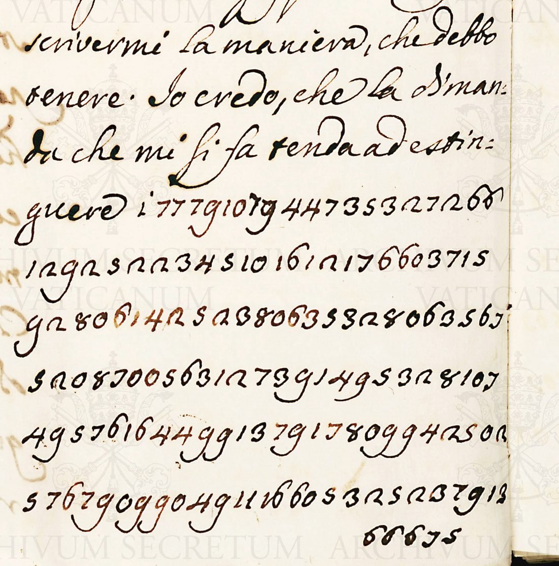 The foot of a handwritten Italian letter: clear text ending in 'tenda ad estinguere i' followed by six lines of running figures